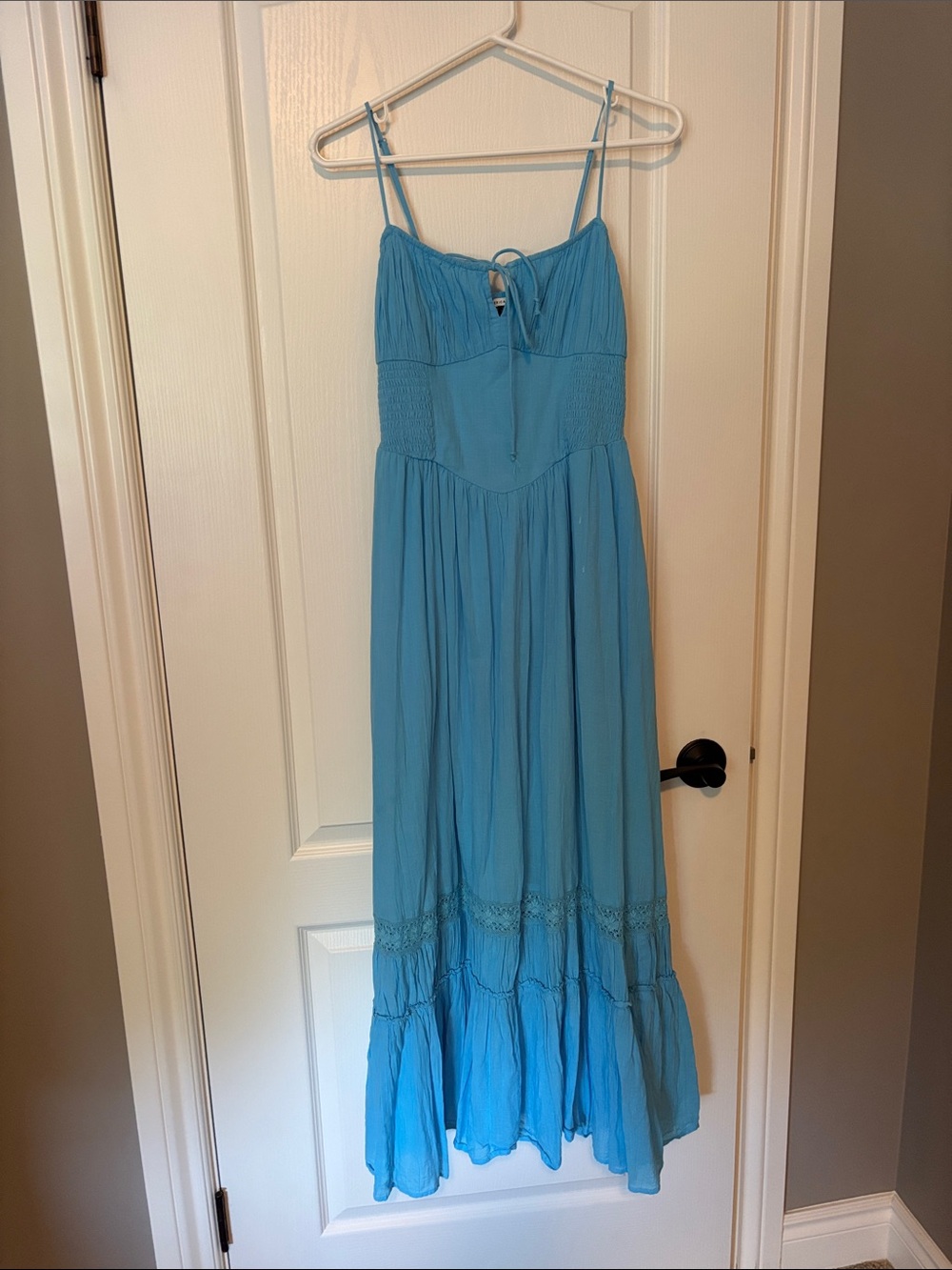 American Eagle Outfitters Light Blue Smocked Neck Maxi Dress